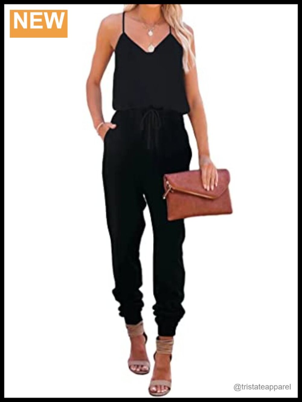 Women's Sleeveless Wide Leg Jumpsuit with Pockets Loose Fit V-Neck One Piece